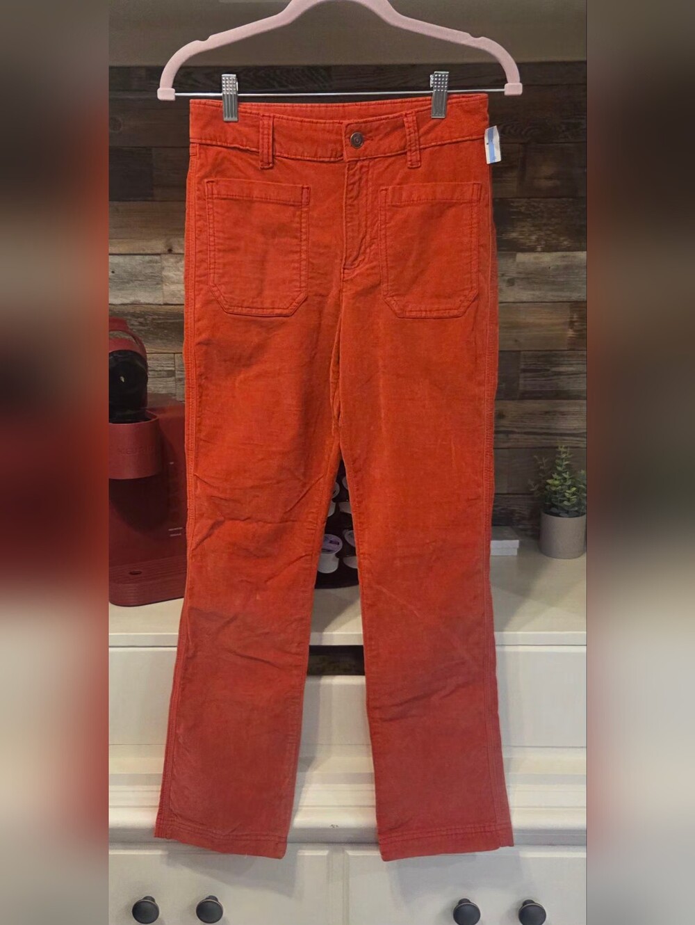 Free People High-Rise Straight-Leg Velour Jeans- In Crimson - Picture 6 of 8